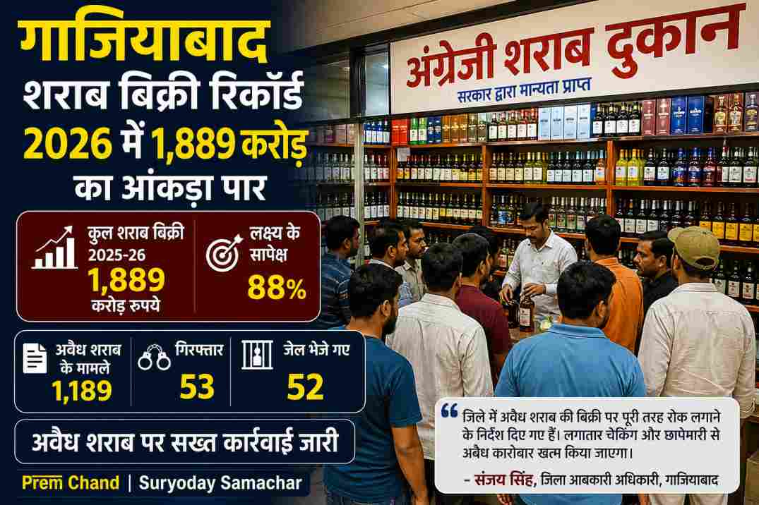 गाजियाबाद शराब बिक्री रिकॉर्ड | 2026 में 1,889 करोड़ का आंकड़ा पार