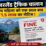 स्विट्जरलैंड की सड़क पर चलती कार, ट्रैफिक कैमरा और जुर्माने का नोटिस दिखाता हुआ प्रतिनिधिक दृश्य, जो भारतीय पर्यटक को मिले ₹1.5 लाख के चालान मामले को दर्शाता है।