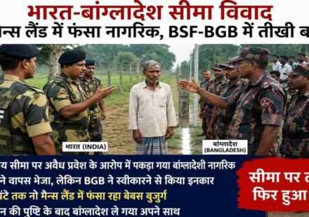 मेघालय के नंदीरचार सीमा क्षेत्र में BSF और BGB के बीच पहचान विवाद के दौरान नो मैन्स लैंड में खड़ा एक बांग्लादेशी नागरिक।