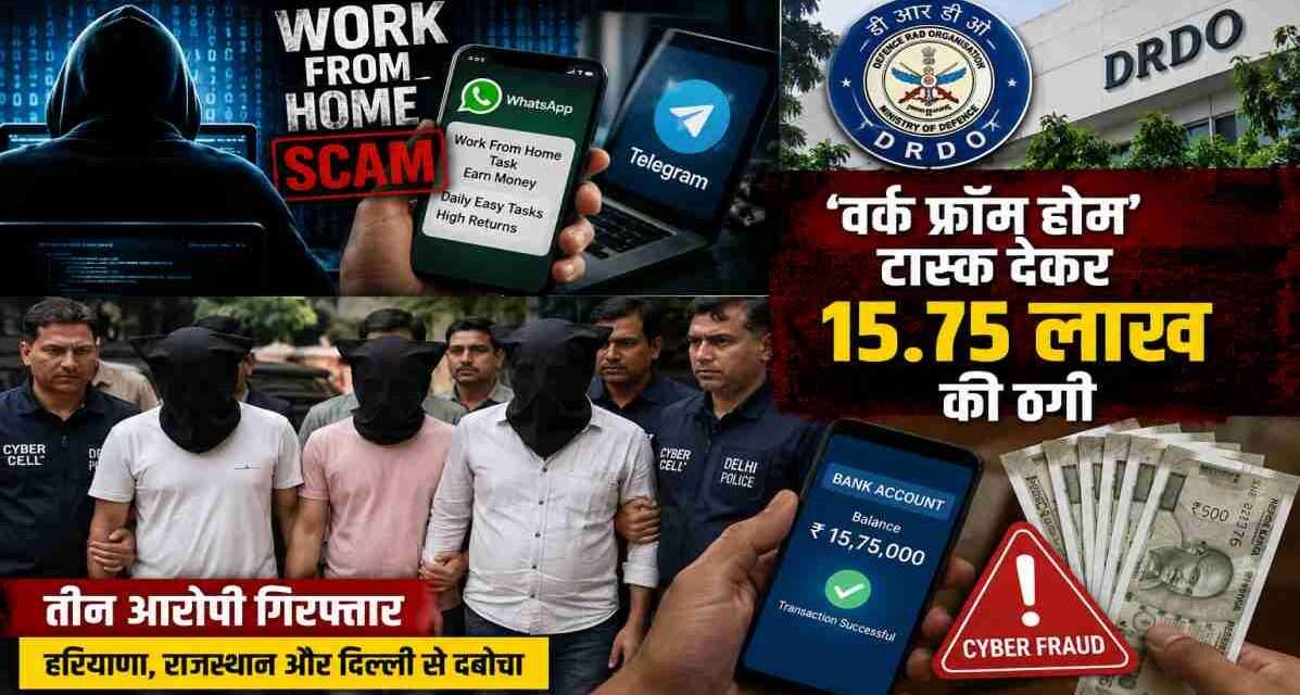 वर्क फ्रॉम होम टास्क के नाम पर DRDO कर्मचारी से 15.75 लाख रुपये की ठगी के मामले में गिरफ्तार आरोपियों की जांच से जुड़ी सांकेतिक तस्वीर।