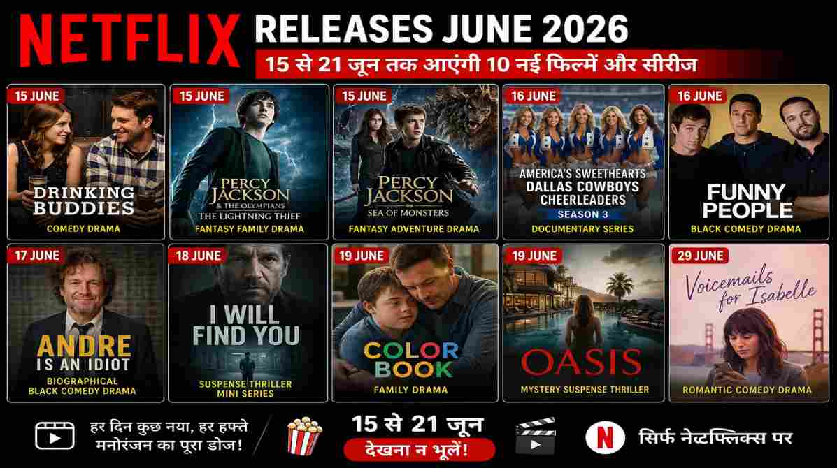 Netflix Releases June 2026 | 15 से 21 जून तक मनोरंजन का डबल डोज, आएंगी 10 नई फिल्में और सीरीज
