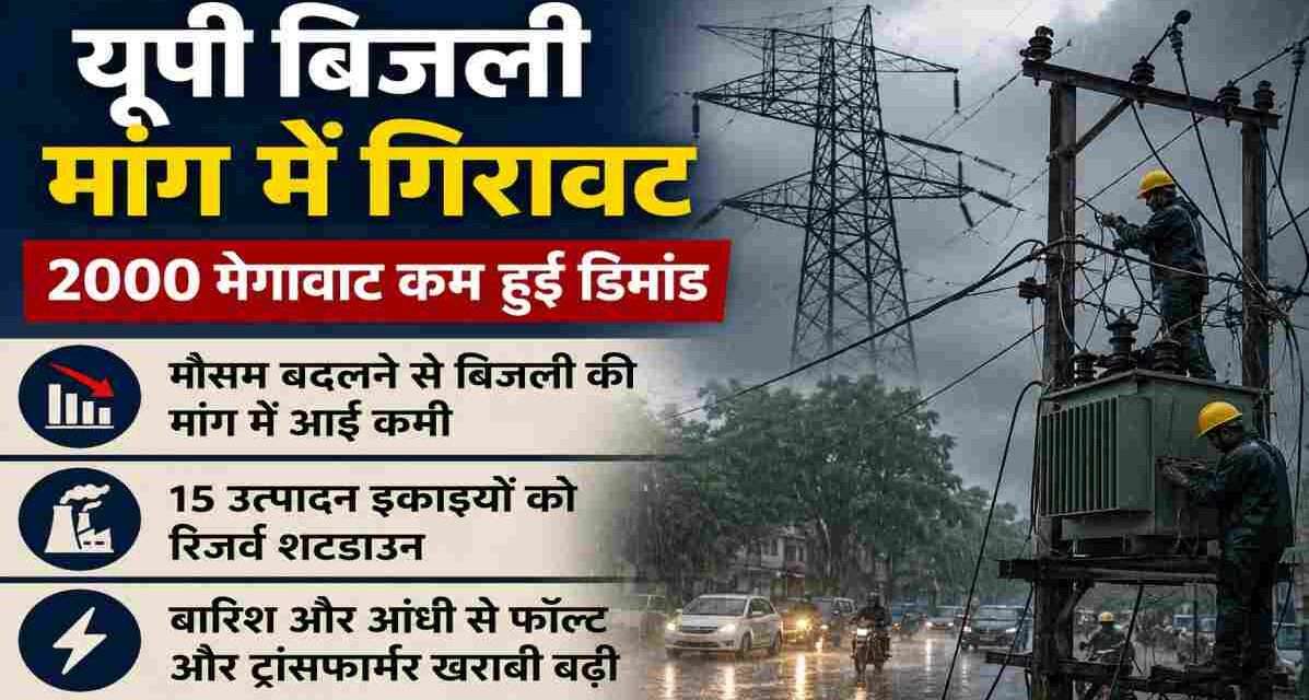 उत्तर प्रदेश में बारिश और आंधी के बाद बिजली की मांग कम हुई। पावर कॉरपोरेशन ने 15 उत्पादन इकाइयों को रिजर्व शटडाउन पर रखा।