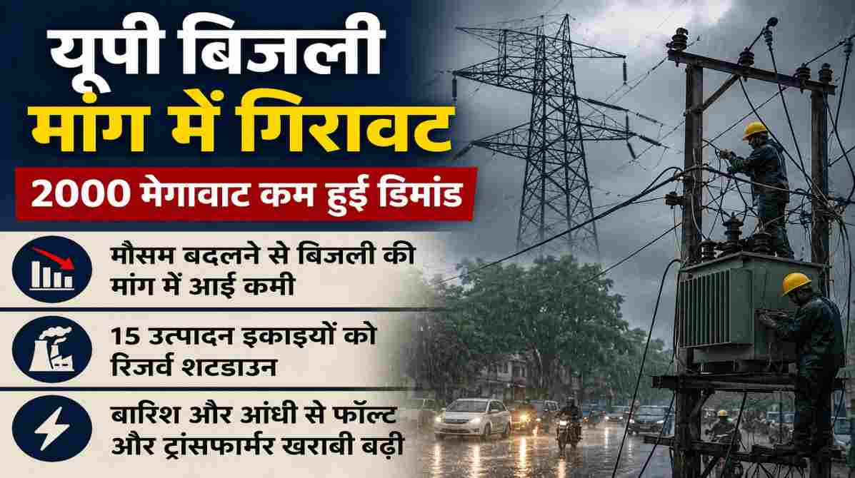 यूपी बिजली मांग में गिरावट | मौसम बदलते ही 2000 मेगावाट कम हुई डिमांड, 15 यूनिट रिजर्व शटडाउन पर