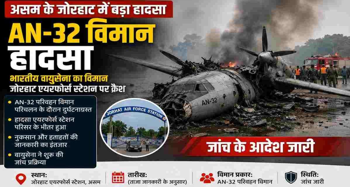भारतीय वायुसेना का AN-32 परिवहन विमान असम के जोरहाट एयरफोर्स स्टेशन पर दुर्घटनाग्रस्त होने के बाद सुरक्षा और जांच टीमों की गतिविधियां।