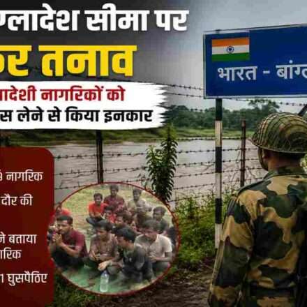 असम के मनकाचर सेक्टर में भारत-बांग्लादेश सीमा विवाद के दौरान नो-मैन्स लैंड में फंसे नागरिकों और सीमा सुरक्षा बलों की गतिविधियों को दर्शाती सांकेतिक तस्वीर।