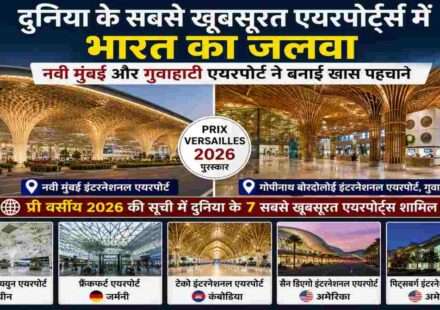 प्री वर्साय 2026 द्वारा जारी दुनिया के सबसे खूबसूरत एयरपोर्ट्स की सूची में भारत के नवी मुंबई इंटरनेशनल एयरपोर्ट और गुवाहाटी एयरपोर्ट को स्थान मिला।