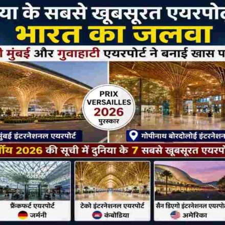 प्री वर्साय 2026 द्वारा जारी दुनिया के सबसे खूबसूरत एयरपोर्ट्स की सूची में भारत के नवी मुंबई इंटरनेशनल एयरपोर्ट और गुवाहाटी एयरपोर्ट को स्थान मिला।