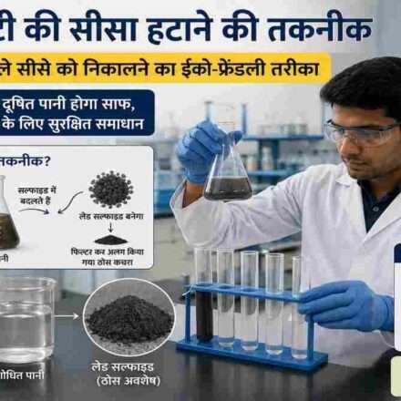 प्रयोगशाला में शोध करते वैज्ञानिक और दूषित पानी के नमूनों पर परीक्षण। नई तकनीक की मदद से पानी में मौजूद जहरीले लेड को सुरक्षित रूप से अलग किया जा सकता है।