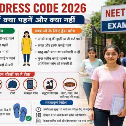 NEET UG 2026 परीक्षा केंद्र के बाहर खड़े छात्र, ड्रेस कोड नियमों का पालन करते हुए प्रवेश की प्रतीक्षा करते हुए।