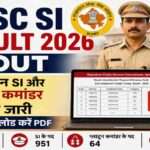 लैपटॉप स्क्रीन पर RPSC SI Result 2026 PDF दिखाई दे रही है, जिसमें राजस्थान SI और प्लाटून कमांडर भर्ती परीक्षा का परिणाम प्रदर्शित है।