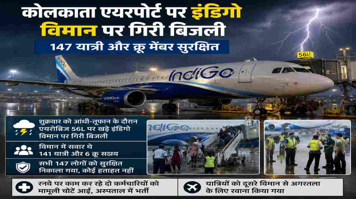कोलकाता एयरपोर्ट पर इंडिगो विमान पर बिजली गिरने से मचा हड़कंप, 147 यात्री सुरक्षित