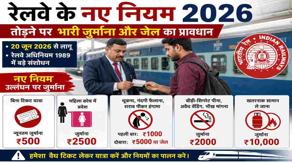 रेलवे नए नियम 2026 | बिना टिकट यात्रा और धूम्रपान पर अब लगेगा भारी जुर्माना