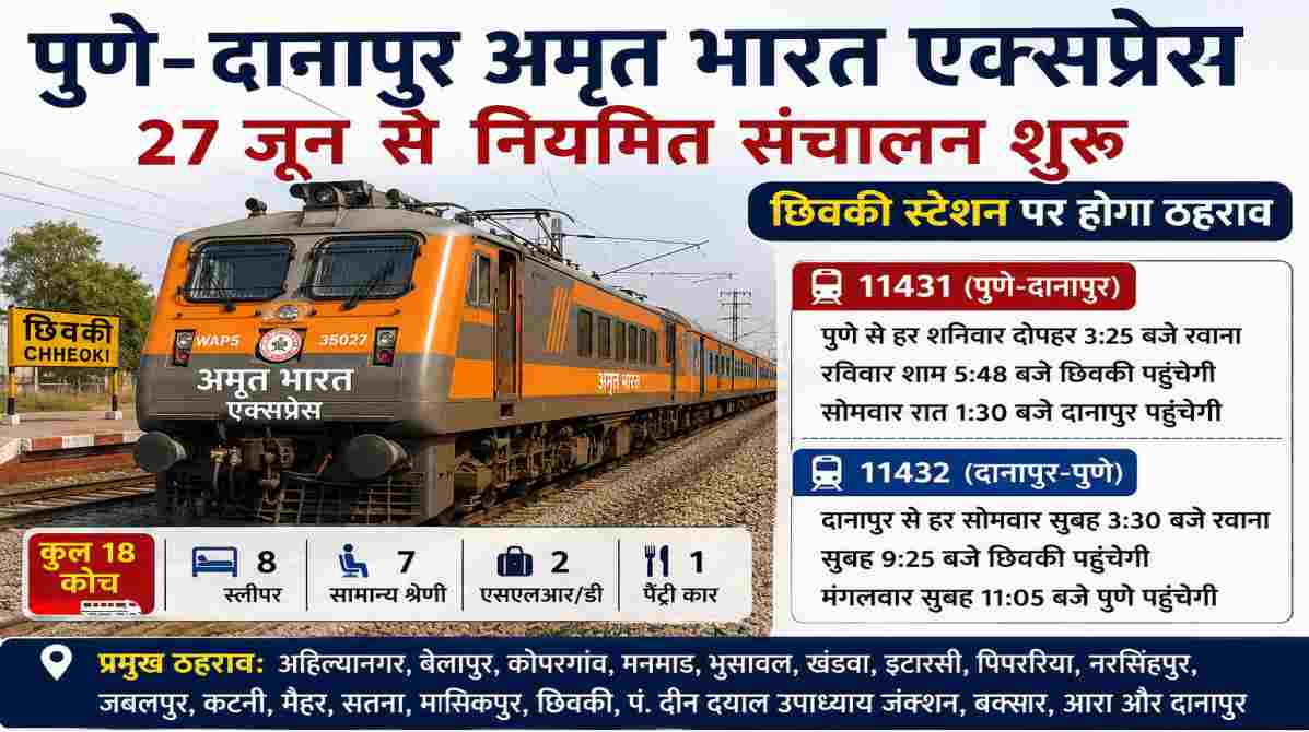पुणे दानापुर अमृत भारत एक्सप्रेस | छिवकी स्टेशन पर मिलेगा ठहराव, यात्रियों को बड़ी राहत