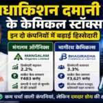 राधाकिशन दमानी की प्रोफाइल के साथ केमिकल इंडस्ट्री, शेयर मार्केट ग्राफ और मंगलम ऑर्गेनिक्स व भागीरथ केमिकल्स से जुड़ा प्रतीकात्मक दृश्य।