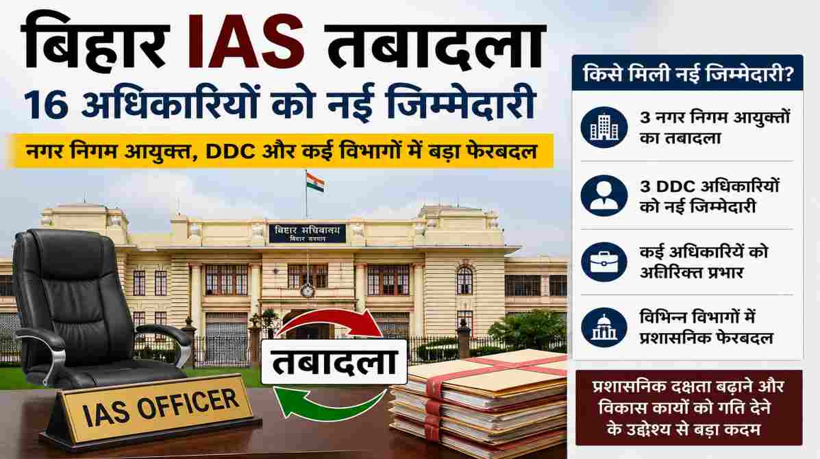बिहार IAS तबादला | 16 अधिकारियों को नई जिम्मेदारी, प्रशासनिक ढांचे में बड़ा फेरबदल