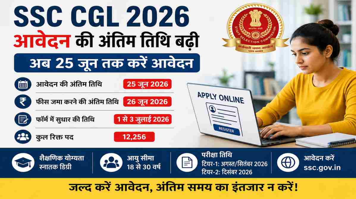 SSC CGL 2026 आवेदन की अंतिम तिथि बढ़ी, अब 25 जून तक भर सकेंगे फॉर्म