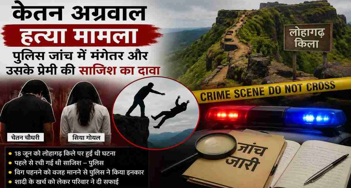 केतन अग्रवाल हत्या मामला से संबंधित सांकेतिक तस्वीर, जिसमें लोहागढ़ किला, पुलिस जांच और क्राइम सीन की थीम को दर्शाया गया है। किसी व्यक्ति को दोषी या निर्दोष नहीं दिखाया गया है।