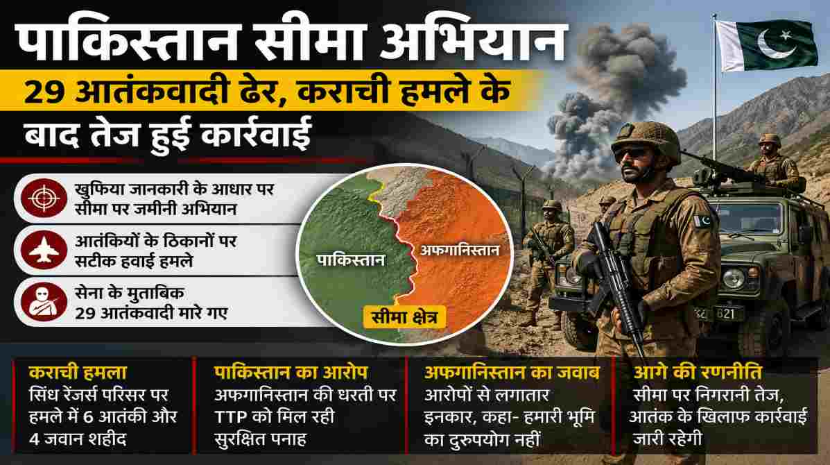 पाकिस्तान सीमा अभियान | कराची हमले के बाद 29 आतंकवादी मारे जाने का दावा