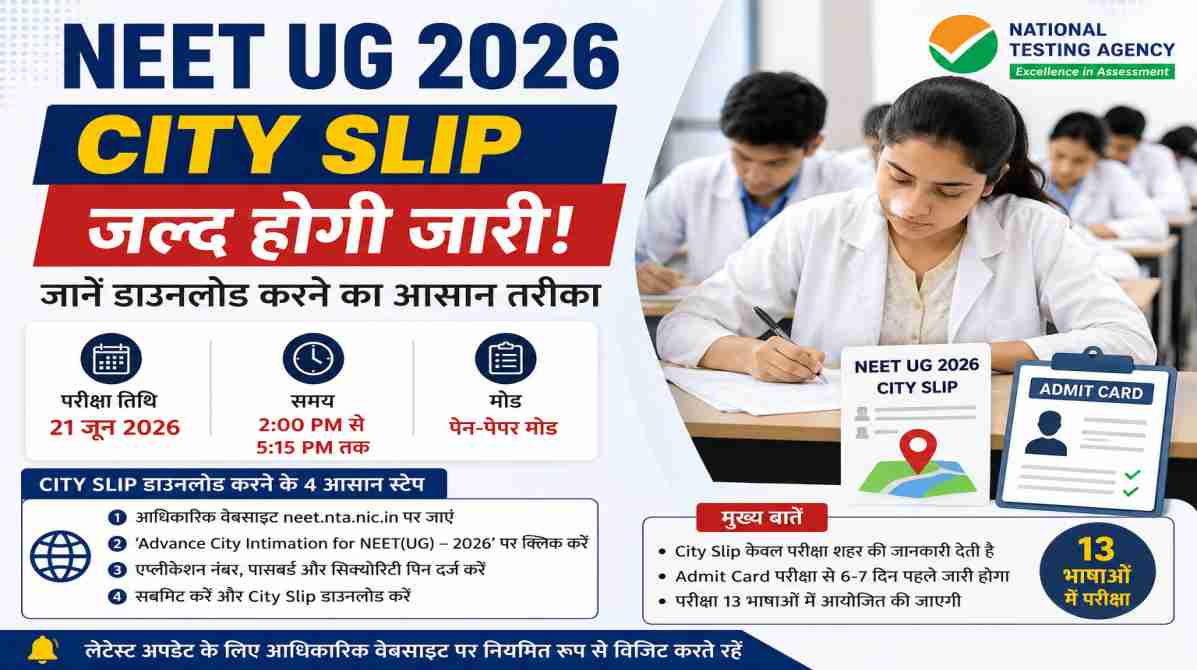 NEET UG 2026 City Slip जल्द हो सकती है जारी, जानें डाउनलोड प्रक्रिया
