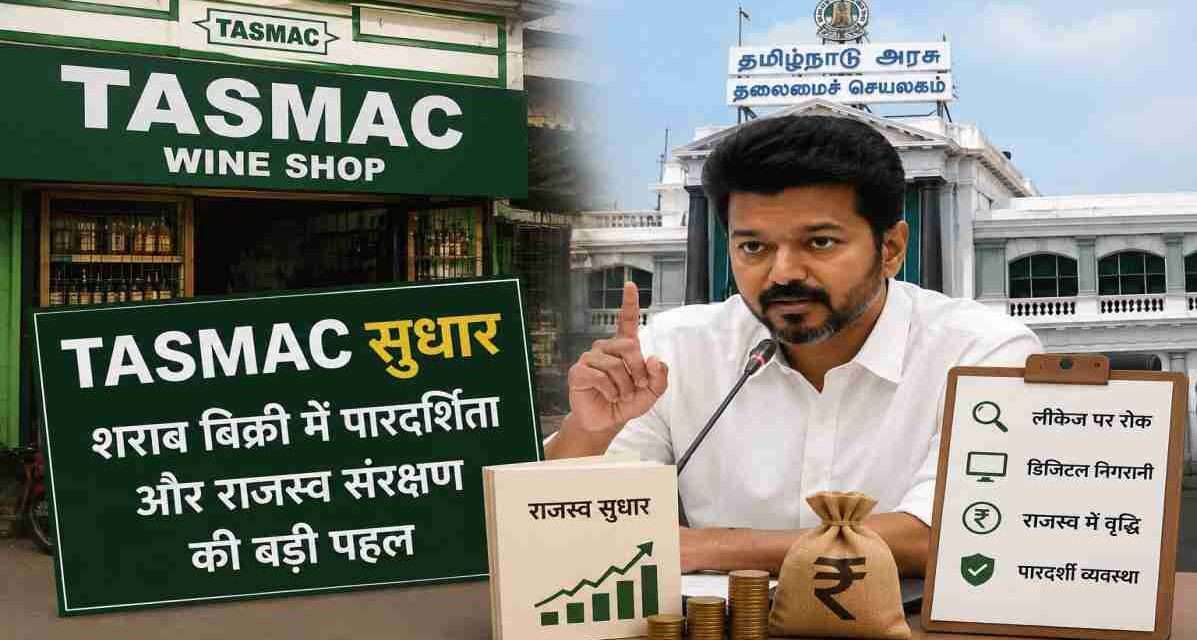 मुख्यमंत्री विजय की अगुवाई में तमिलनाडु सरकार TASMAC सुधार अभियान चला रही है, जिसका उद्देश्य शराब बिक्री में पारदर्शिता बढ़ाना और राजस्व रिसाव रोकना है।
