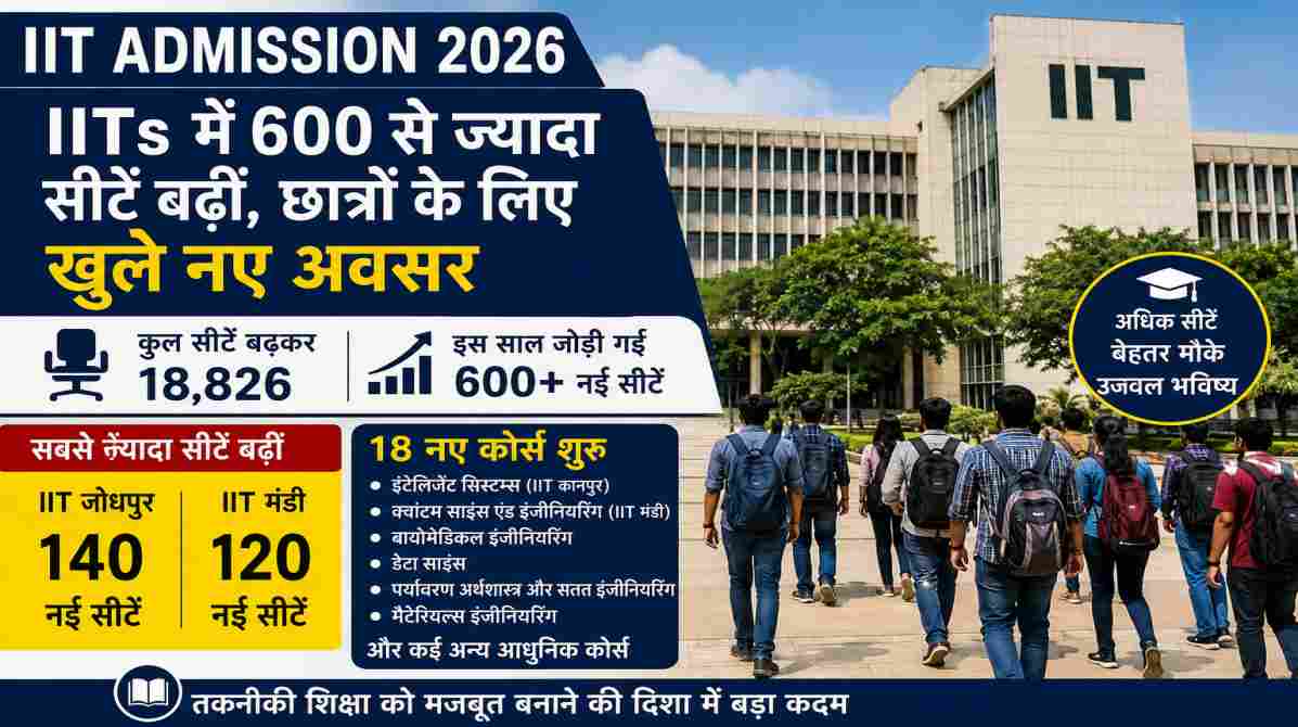 IIT Admission 2026 | IITs में 600 से ज्यादा सीटें बढ़ीं, छात्रों को मिलेगा बड़ा फायदा