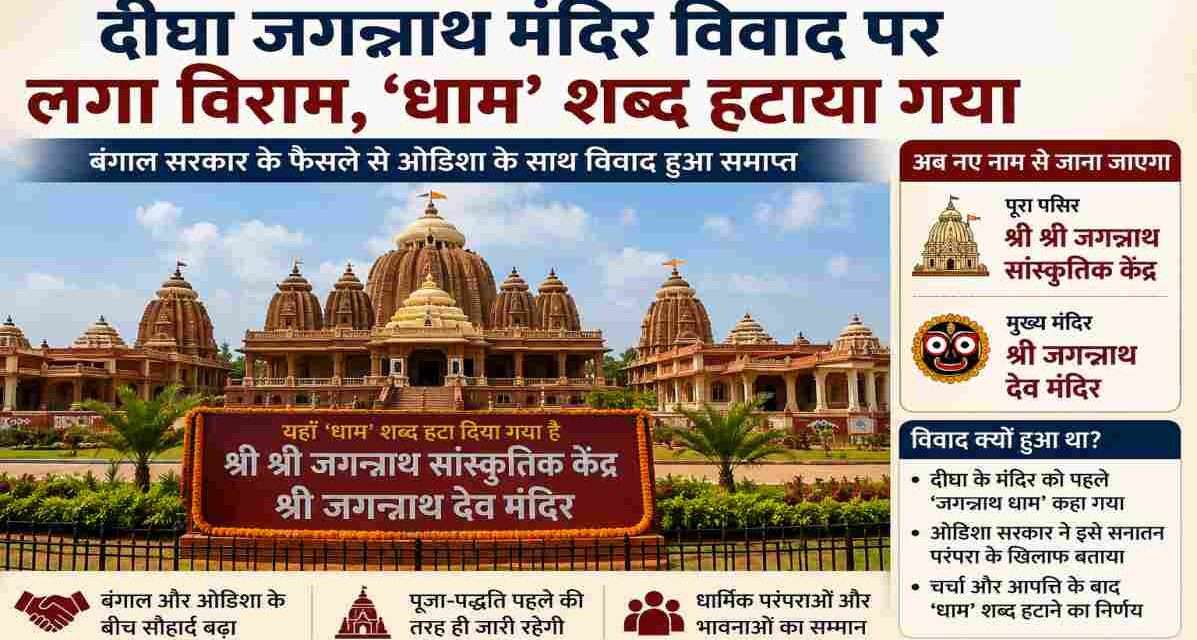 पश्चिम बंगाल के दीघा जगन्नाथ मंदिर परिसर का दृश्य, जहां नाम परिवर्तन के बाद ‘धाम’ शब्द हटाकर नए नाम की घोषणा की गई।