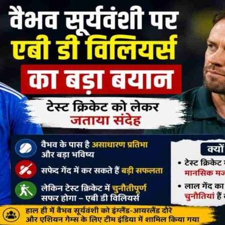 आईपीएल 2026 में शानदार प्रदर्शन करने वाले युवा बल्लेबाज वैभव सूर्यवंशी की तस्वीर, जिन पर एबी डी विलियर्स ने टेस्ट क्रिकेट को लेकर प्रतिक्रिया दी।
