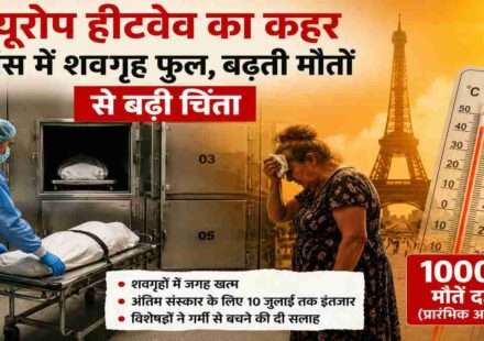यूरोप हीटवेव के दौरान फ्रांस में भीषण गर्मी, बढ़ती मौतें और क्षमता से भरे शवगृह को दर्शाती सांकेतिक तस्वीर।