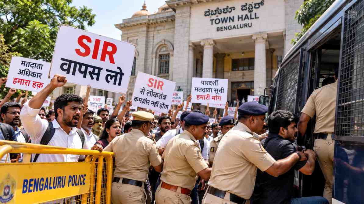 कर्नाटक में SIR विरोध प्रदर्शन: बेंगलुरु में पुलिस कार्रवाई, 50 लोगों को हिरासत में लेने की खबर