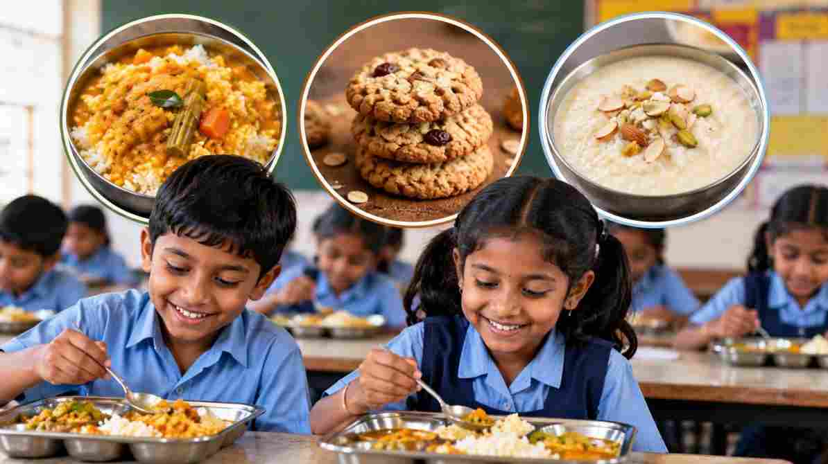 दिल्ली मिड-डे मील मेन्यू में बड़ा बदलाव: बच्चों को मिलेंगे सांभर-चावल, ओट्स कुकीज और खीर!